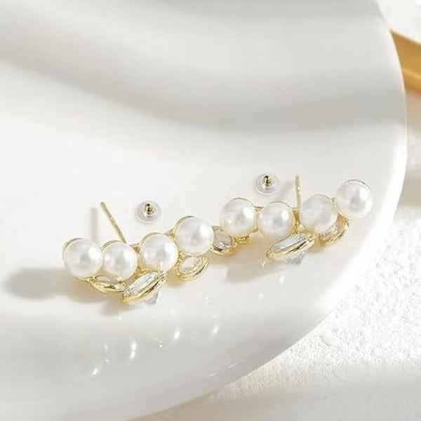 Elegant Pearl Drop Earrings – Gold Dangle with Sparkling Zirconia