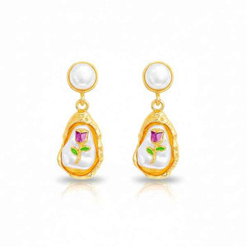 Pearl Drop Earrings - Gold Rose Jewelry & Baroque Floral Drops