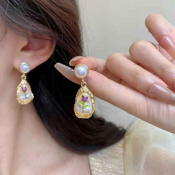 Pearl Drop Earrings - Gold Rose Jewelry & Baroque Floral Drops