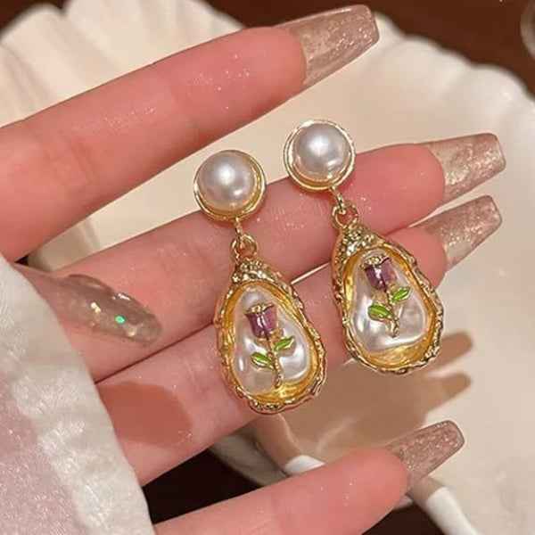 Pearl Drop Earrings - Gold Rose Jewelry & Baroque Floral Drops