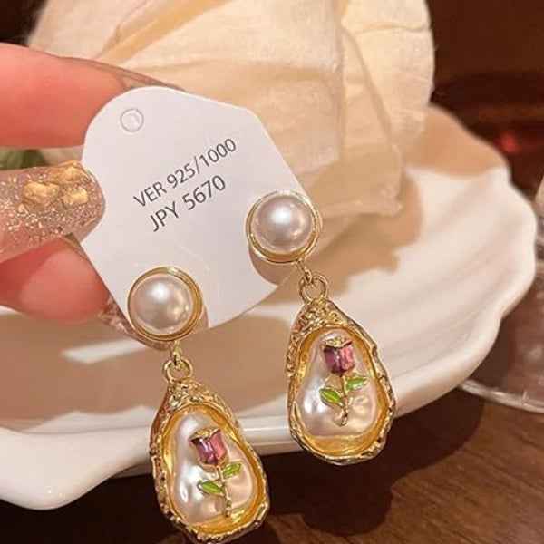 Pearl Drop Earrings - Gold Rose Jewelry & Baroque Floral Drops