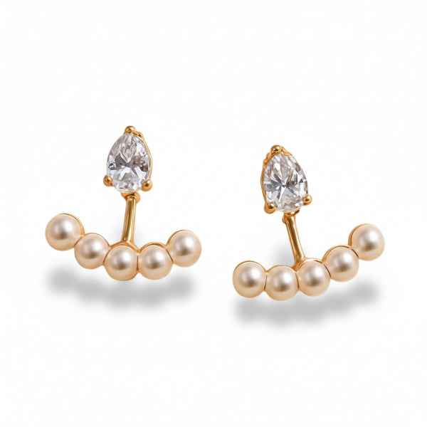 Pearl Ear Jackets | Dainty Crystal Drop Minimalist Gold Ear Jewelry