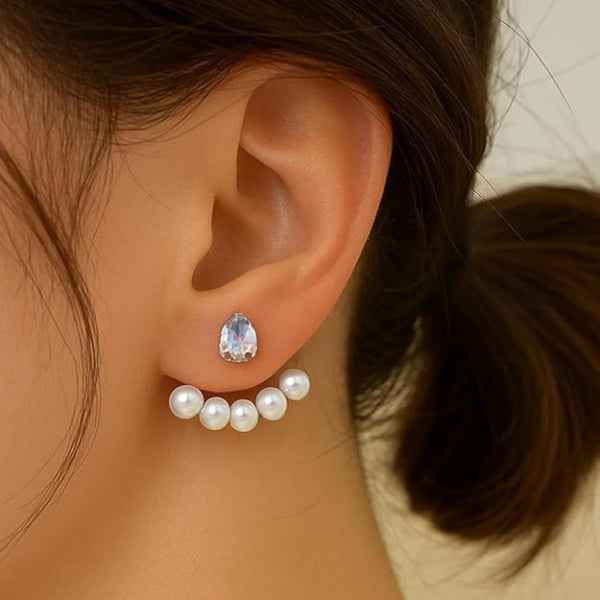 Pearl Ear Jackets | Dainty Crystal Drop Minimalist Gold Ear Jewelry