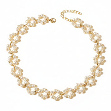 Radiant Pearl Flower Choker | Sophisticated Gold Floral Necklace