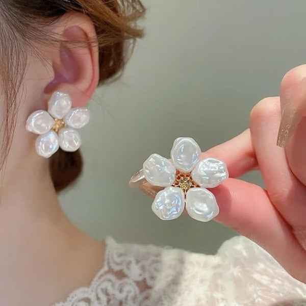 Pearl Flower Earrings | Dainty Floral Studs Wedding Jewelry
