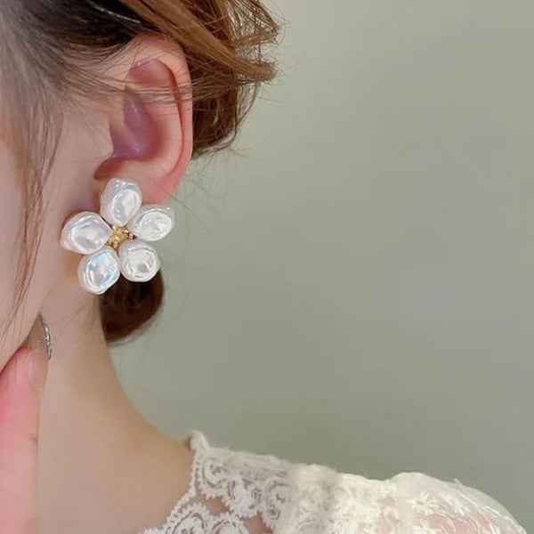 Pearl Flower Earrings | Dainty Floral Studs Wedding Jewelry