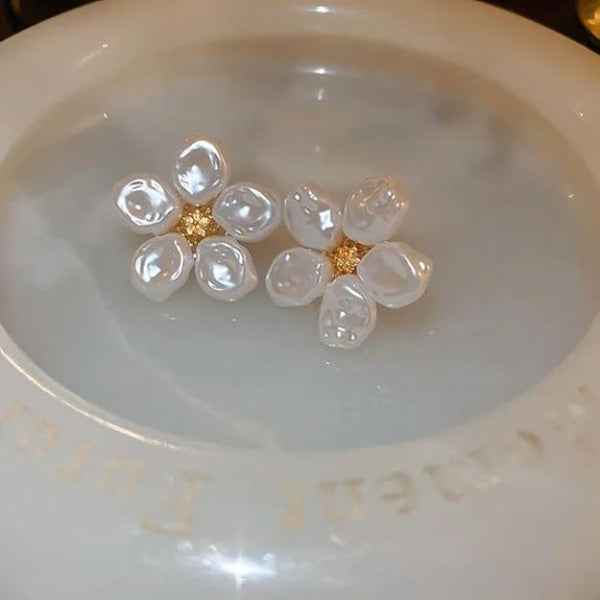 Pearl Flower Earrings | Dainty Floral Studs Wedding Jewelry