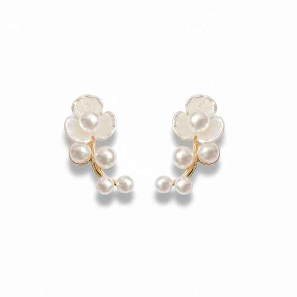 Pearl Flower Earrings - Gold Ear Climbers & Floral Jewelry