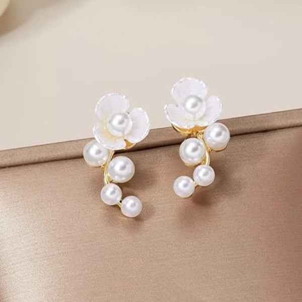 Pearl Flower Earrings - Gold Ear Climbers & Floral Jewelry