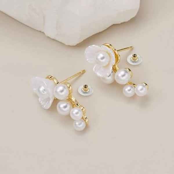 Pearl Flower Earrings - Gold Ear Climbers & Floral Jewelry
