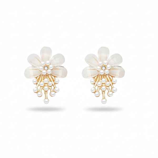 Pearl Flower Earrings - Gold Floral Studs & Dainty Tassel Jewelry