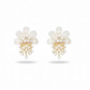 Pearl Flower Earrings - Gold Floral Studs & Dainty Tassel Jewelry