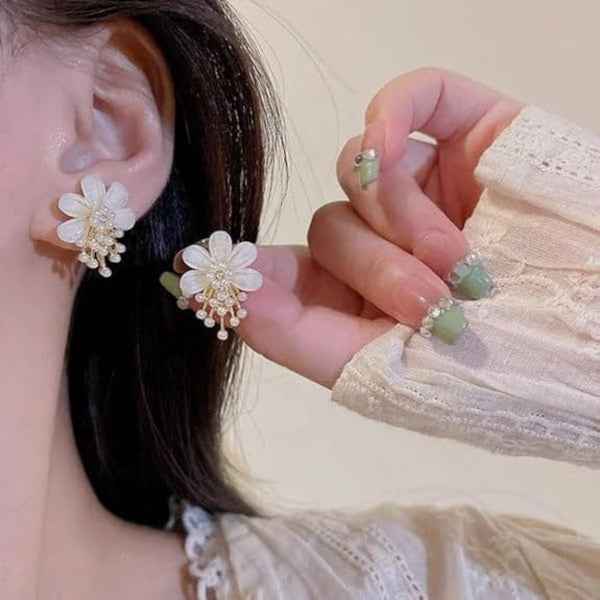 Pearl Flower Earrings - Gold Floral Studs & Dainty Tassel Jewelry