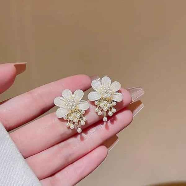 Pearl Flower Earrings - Gold Floral Studs & Dainty Tassel Jewelry