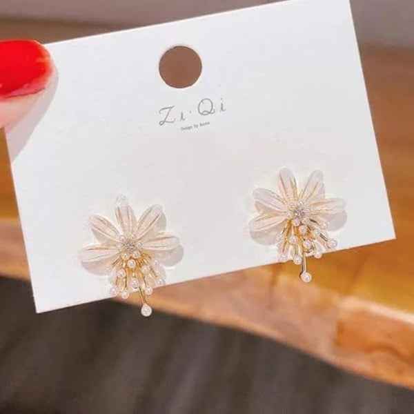 Pearl Flower Earrings - Gold Floral Studs & Dainty Tassel Jewelry