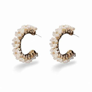 Pearl Flower Hoops | Dainty Gold Floral C-Hoop Earrings Gift