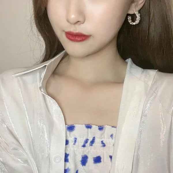 Pearl Flower Hoops | Dainty Gold Floral C-Hoop Earrings Gift