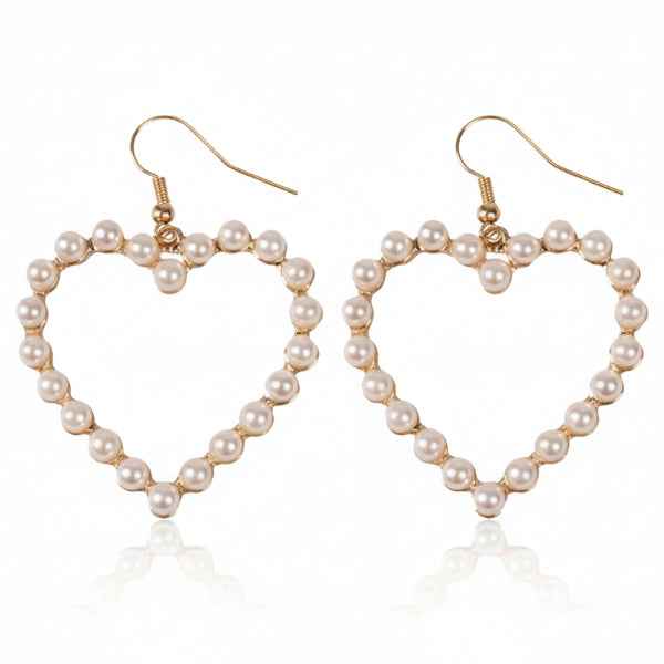 Pearl Heart Hoops | Dainty Gold Aesthetic Bridal Drop Hook Earrings