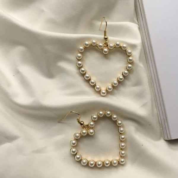 Pearl Heart Hoops | Dainty Gold Aesthetic Bridal Drop Hook Earrings