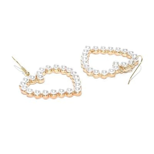 Pearl Heart Hoops | Dainty Gold Plated Aesthetic Bridal Drop Hook Earrings