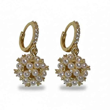 Pearl Hoop Earrings - Gold Huggie Jewelry with Cluster Drop Design