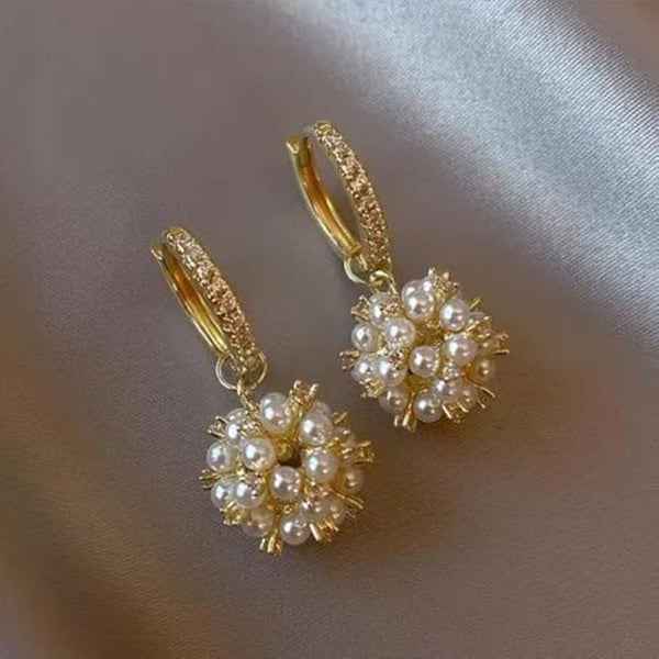 Pearl Hoop Earrings - Gold Huggie Jewelry with Cluster Drop Design