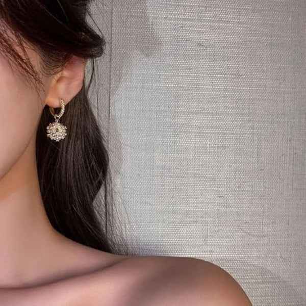 Pearl Hoop Earrings - Gold Huggie Jewelry with Cluster Drop Design