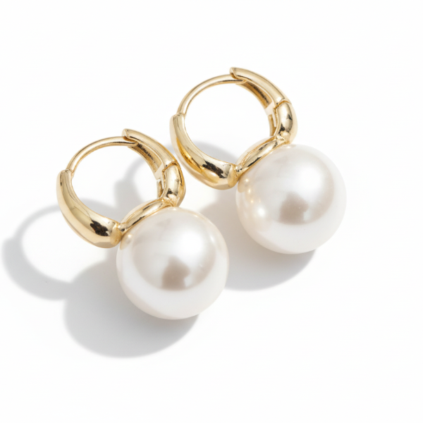 Pearl Huggie Earrings - Gold Plated Leverback Jewelry & Dainty Drop Earrings