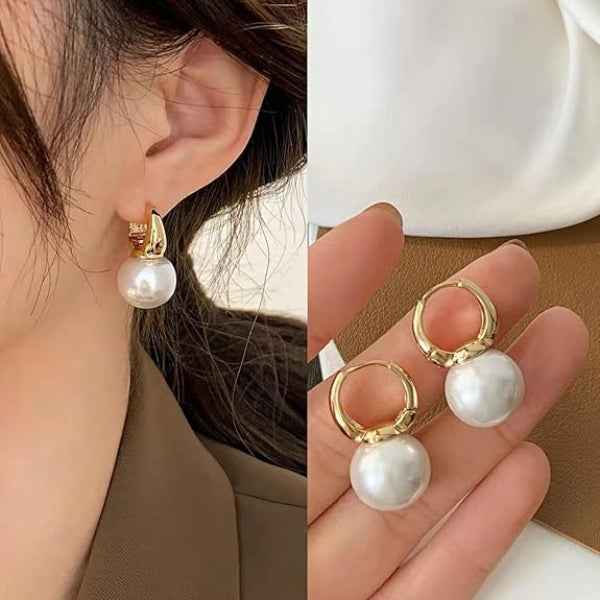 Pearl Huggie Earrings - Gold Leverback Jewelry & Dainty Drop Earrings