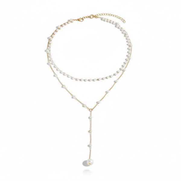 Pearl Layered Choker Necklace | Dainty Gold Y-Drop Jewelry