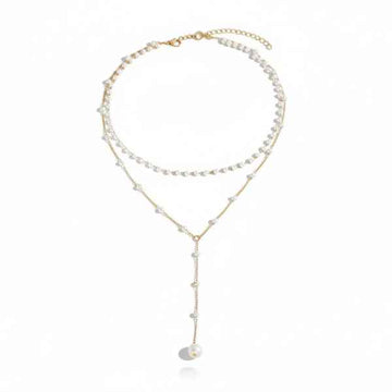 Pearl Layered Choker Necklace | Dainty Gold Y-Drop Jewelry