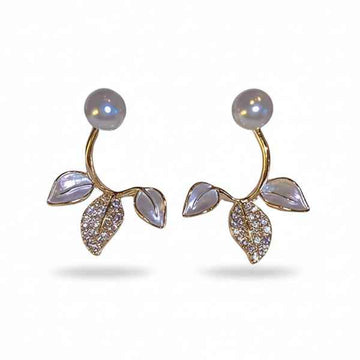 Pearl Leaf Jackets | Dainty Crystal Front Back Botanical Ear Jewelry