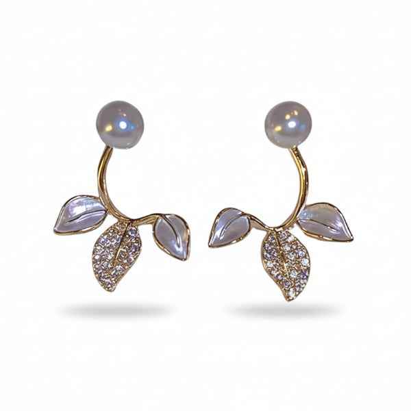 Pearl Leaf Jackets | Dainty Crystal Front Back Botanical Ear Jewelry