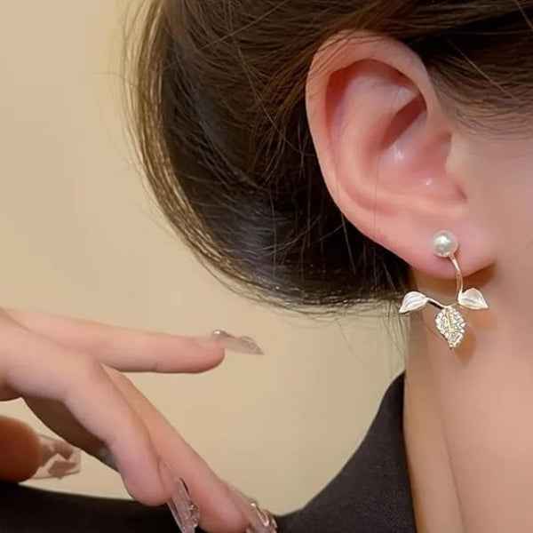 Pearl Leaf Jackets | Dainty Crystal Front Back Botanical Ear Jewelry