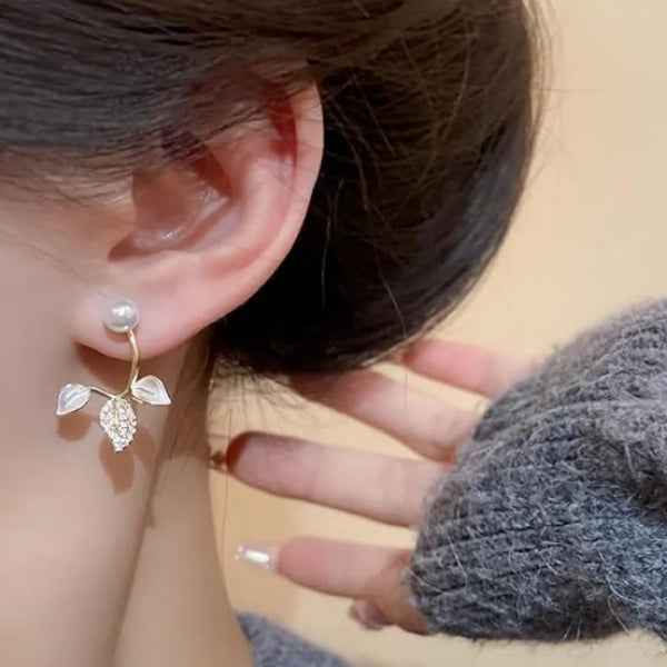 Pearl Leaf Jackets | Dainty Crystal Front Back Botanical Ear Jewelry