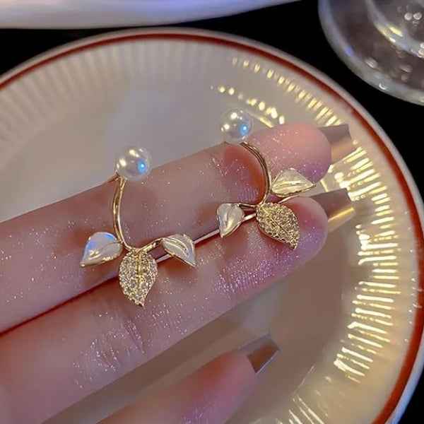 Pearl Leaf Jackets | Dainty Crystal Front Back Botanical Ear Jewelry
