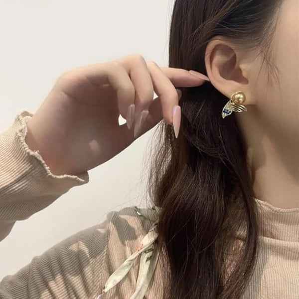 Pearl Mermaid Earrings | Dainty Gold Colorful Crystal Tail Jewelry