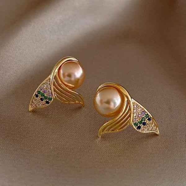 Pearl Mermaid Earrings | Dainty Gold Colorful Crystal Tail Jewelry