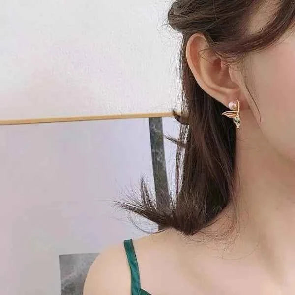 Pearl Mermaid Earrings | Dainty Gold Colorful Crystal Tail Jewelry