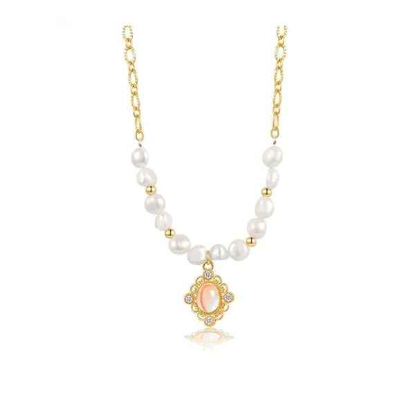 Pearl Moonstone Necklace | Vintage Gold Baroque Pearl Jewelry