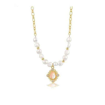 Pearl Moonstone Necklace | Vintage Gold Baroque Pearl Jewelry