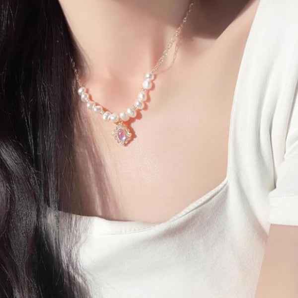Pearl Moonstone Necklace | Vintage Gold Baroque Pearl Jewelry