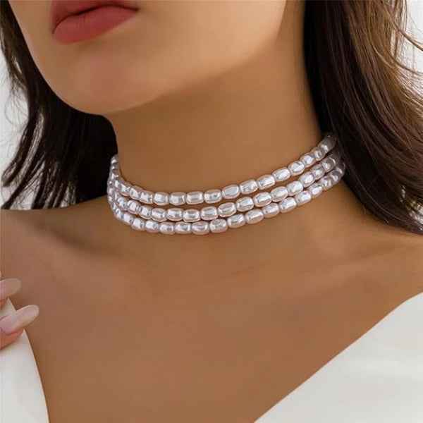 Pearl Necklace Jewellery Set - Shimmering Multi-Strand Choker Gift