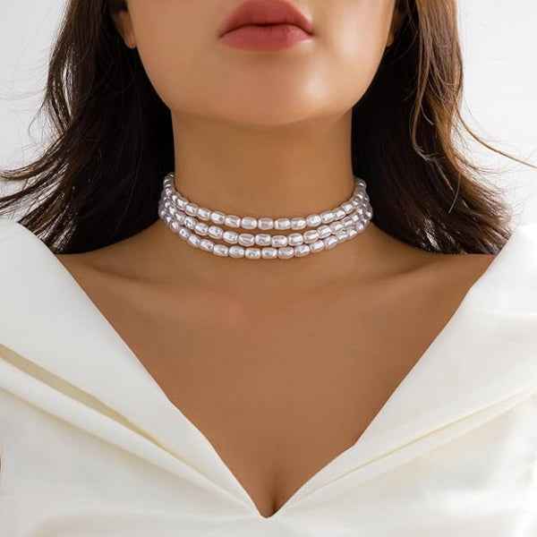 Pearl Necklace Jewellery Set - Shimmering Multi-Strand Choker Gift