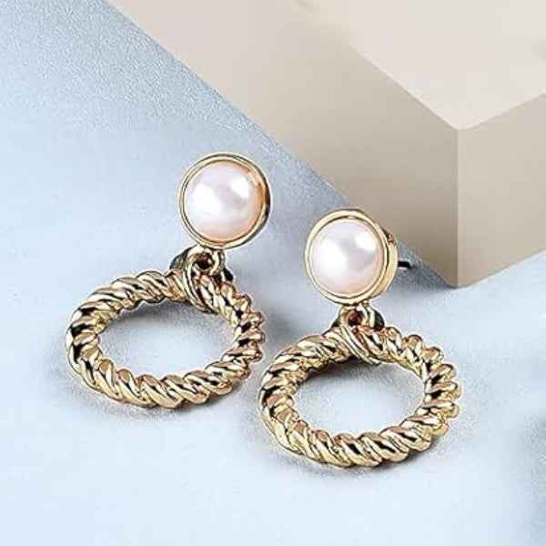 Timeless Pearl Rope Hoop Drop Earrings | Gold-Tone Dangling Jewelry