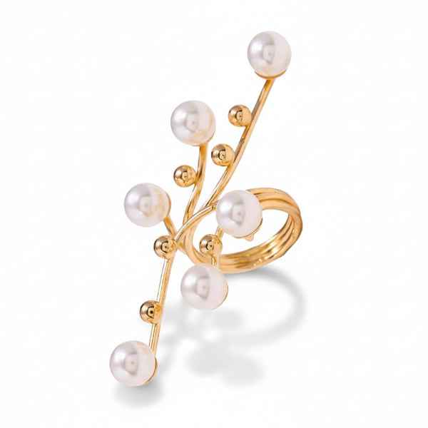 Pearl Statement Ring - Gold Multi-Stone Branch Band for Women
