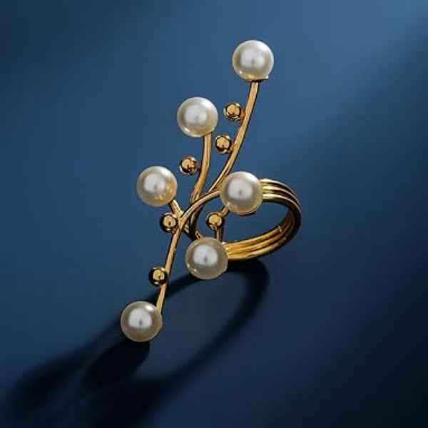 Pearl Statement Ring - Gold Multi-Stone Branch Band for Women