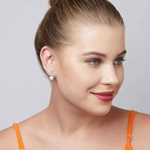 Luxurious Pearl Stud Earrings | Rose Gold & Baguette Diamond Simulant