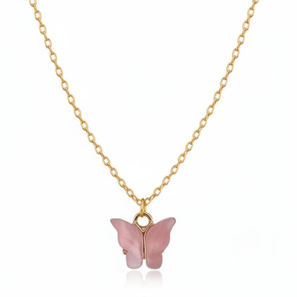 Dainty Pink Butterfly Pendant Necklace | 14K Gold Plated Chain - LA Miraya