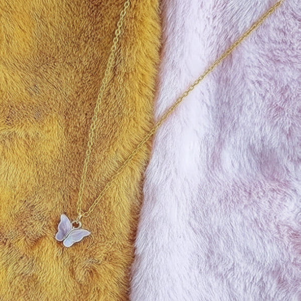 Dainty Pink Butterfly Pendant Necklace | 14K Gold Plated Chain - LA Miraya